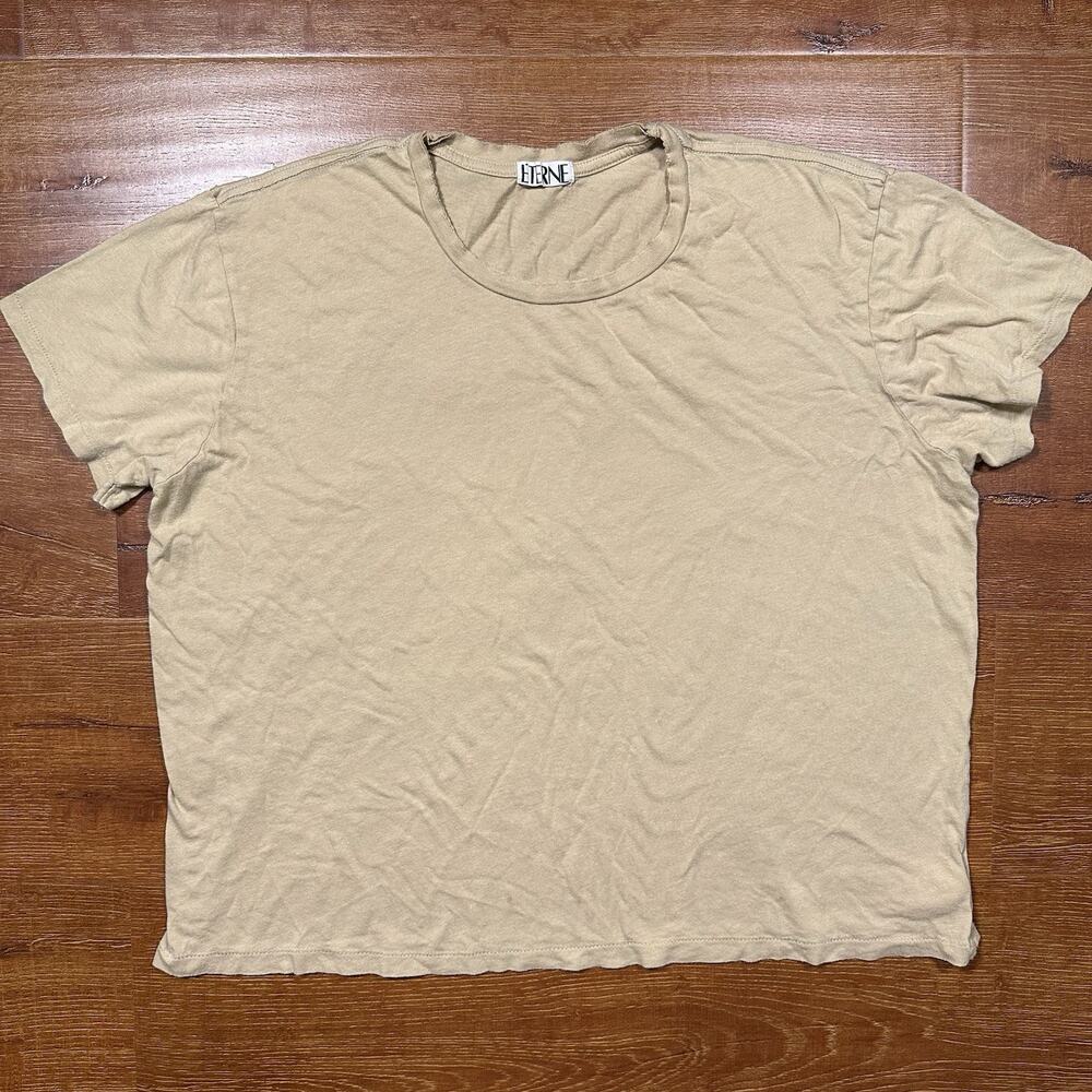 Eterne T Shirt Womens XL Beige Short Sleeve Oversized Relaxed Cotton USA Retro